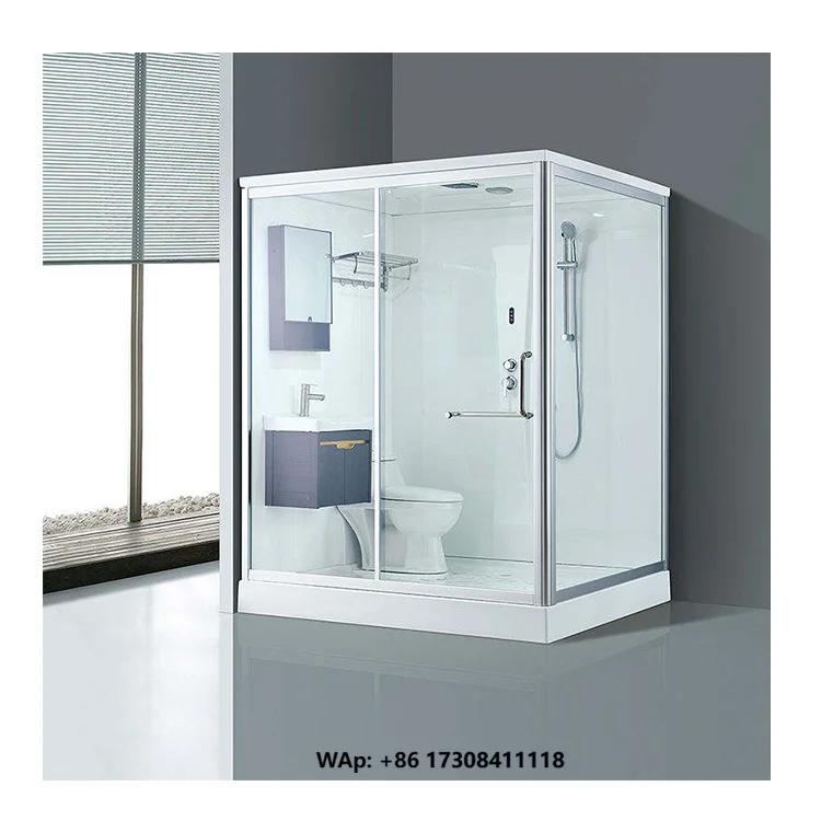 Luxury Complete Prefabricated Modular Bathroom Unit Fully Furnished Large Prefab Shower Toilet Cubicle Aluminium Frame Acrylic