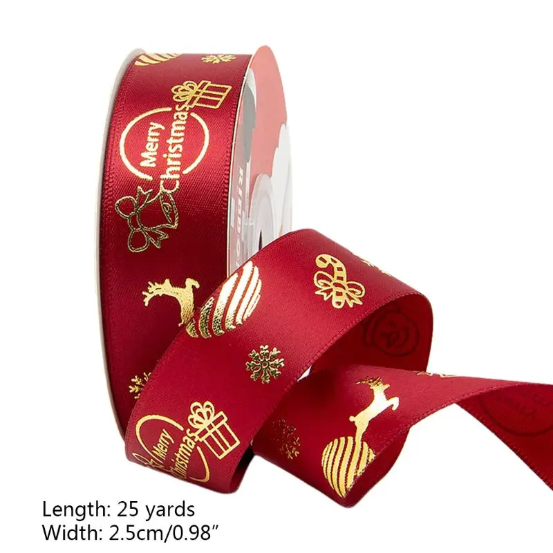 25 Yards Christmas Ribbons Gold Foil Snowflake Patterns Multicolor Bow DIY Craft for Party Decor Gift Wrapping