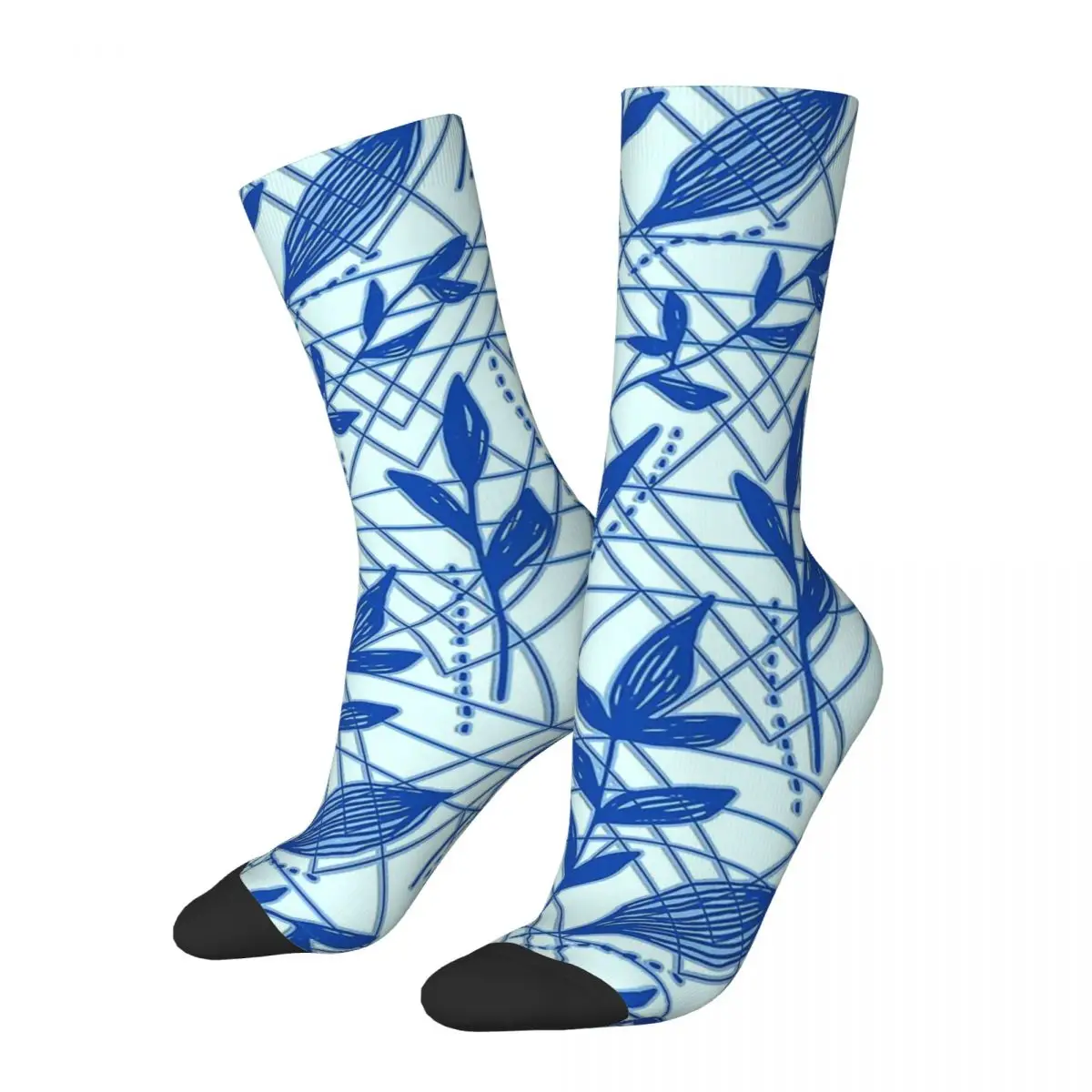 CUTE COOL BLUE SHAPE LEAF SEAMLESS PATTERN Geometric Patterns Kawaii Socks Shopping Cartoon Pattern Socks