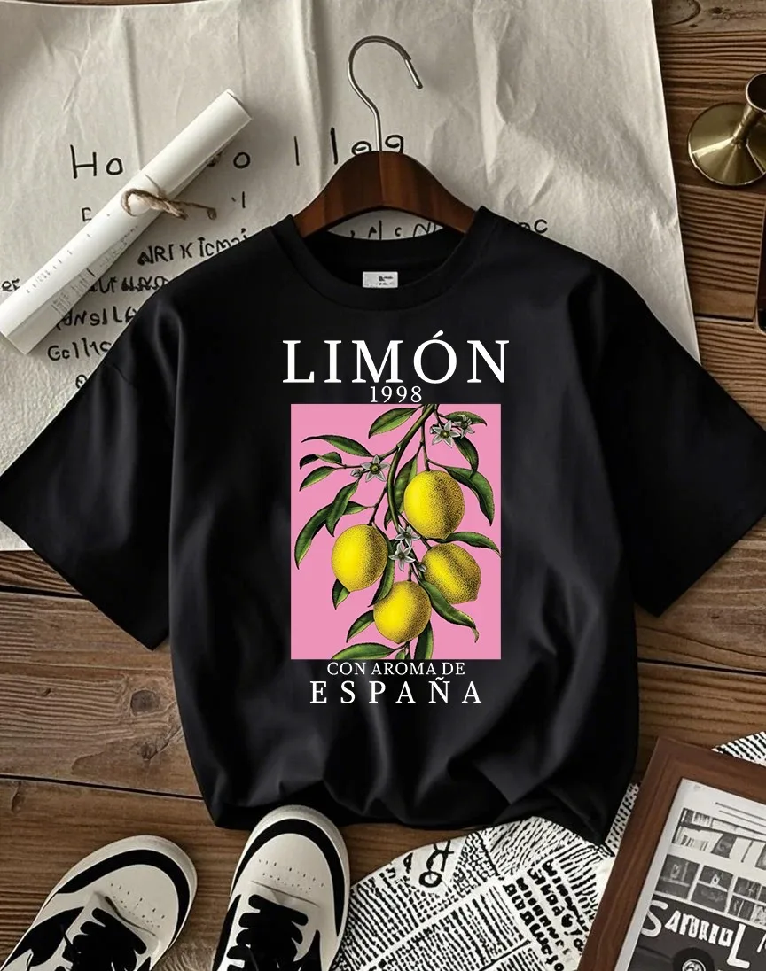 Spanish Limon 1998 Graphic T-Shirt Vintage Fruit Lemon Poster Aesthetic Tee Summer Short Sleeve Streetwear Casual Women Top