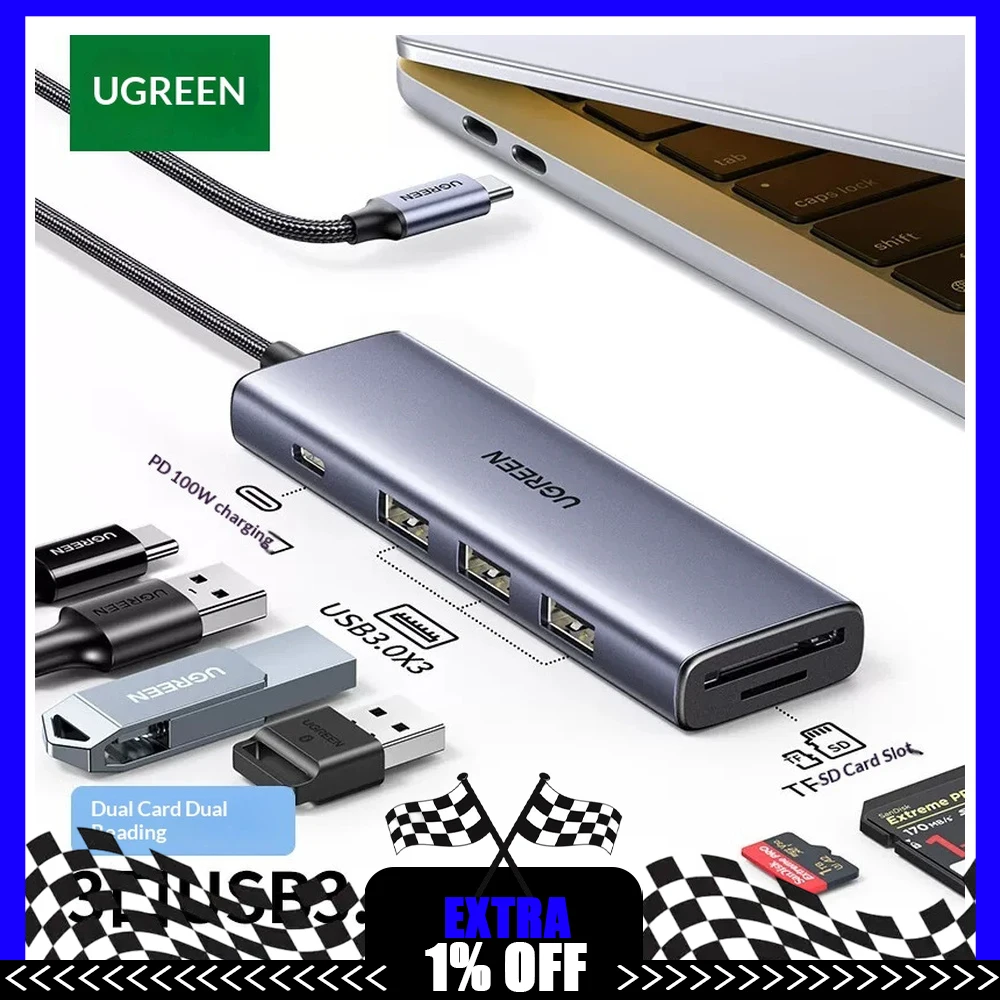 UGREEN 25040 USB C Hub Card Reader Type C Docking Station USB Splitter Multiport Adapter for Laptop Computer Accessories