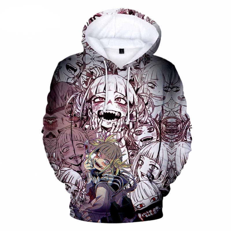 High Street Anime Himiko Toga 3D dicetak Hoodie Sweatshirt pria wanita Fashion kasual Pullover My Hero Academia Harajuku Hoodie