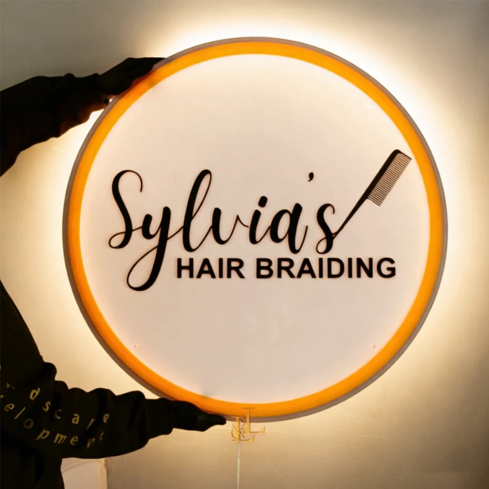 Custom Acrylic Business Logo Sign RGB Backlit Metal LED Neon Light for Beauty Salon Nail Hair Studio 3D Company Signage