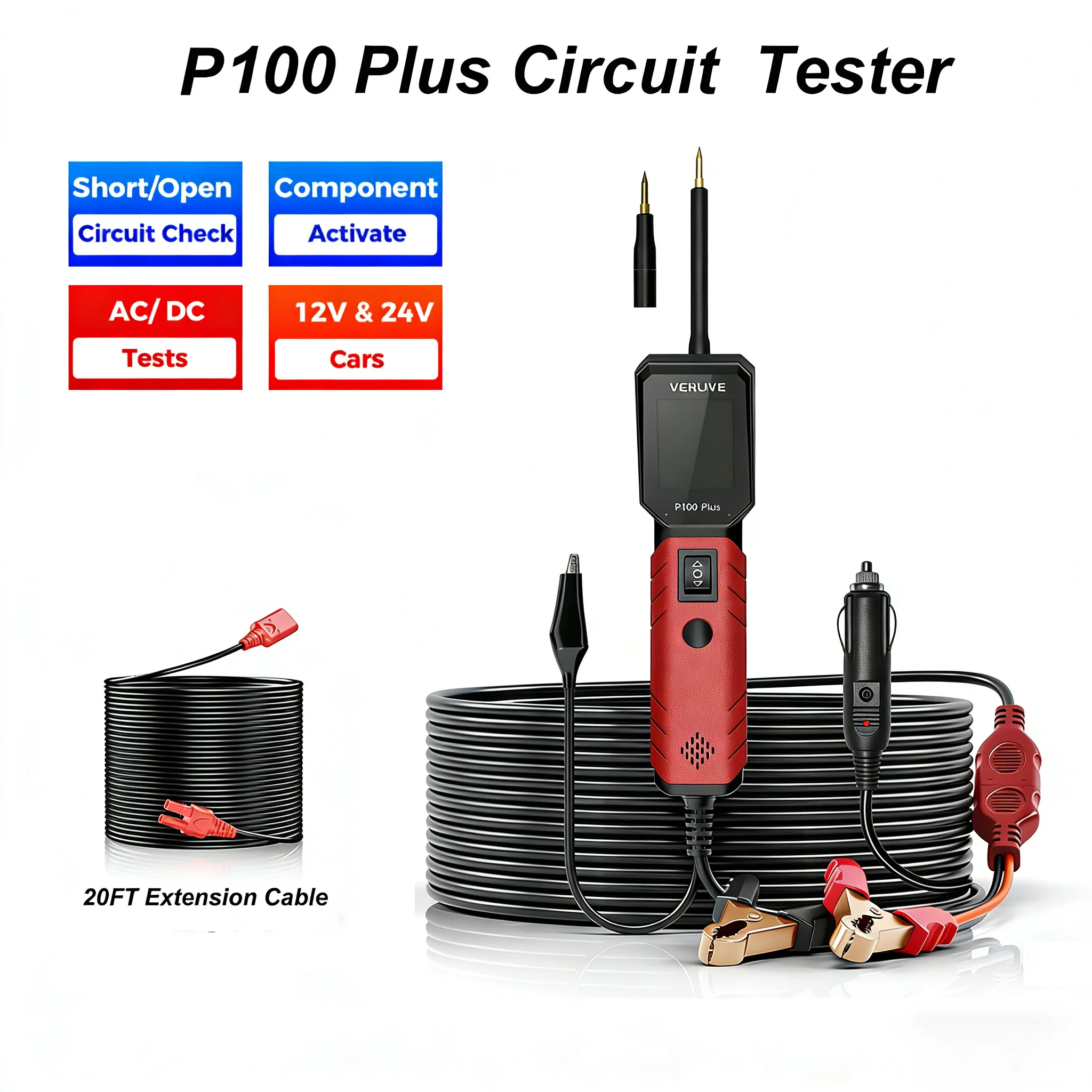 

VEHLIVE Car Power Probe Tools P100 Plus Professional Automotive Electrical Short Circuit Probe with Power Injection For MOT Test