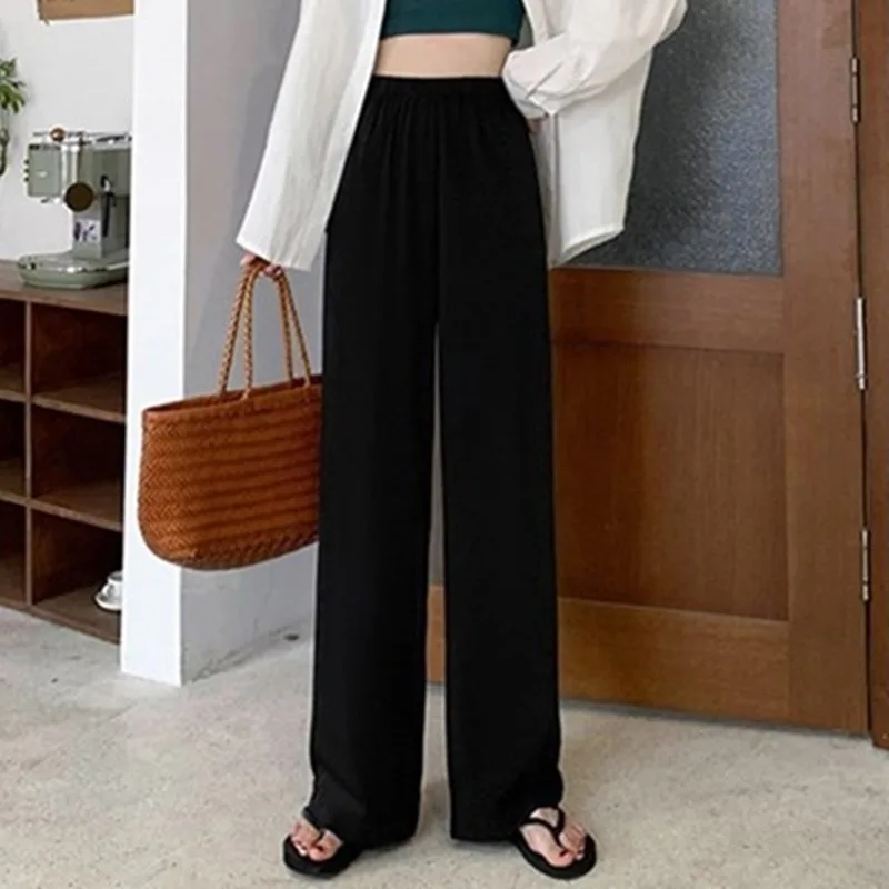 

Refresh Your Fall Style with Women's High-Waisted Wide-Leg Pants - Elegant Draping, Slimming Dragged Length, Korean Loose Fit