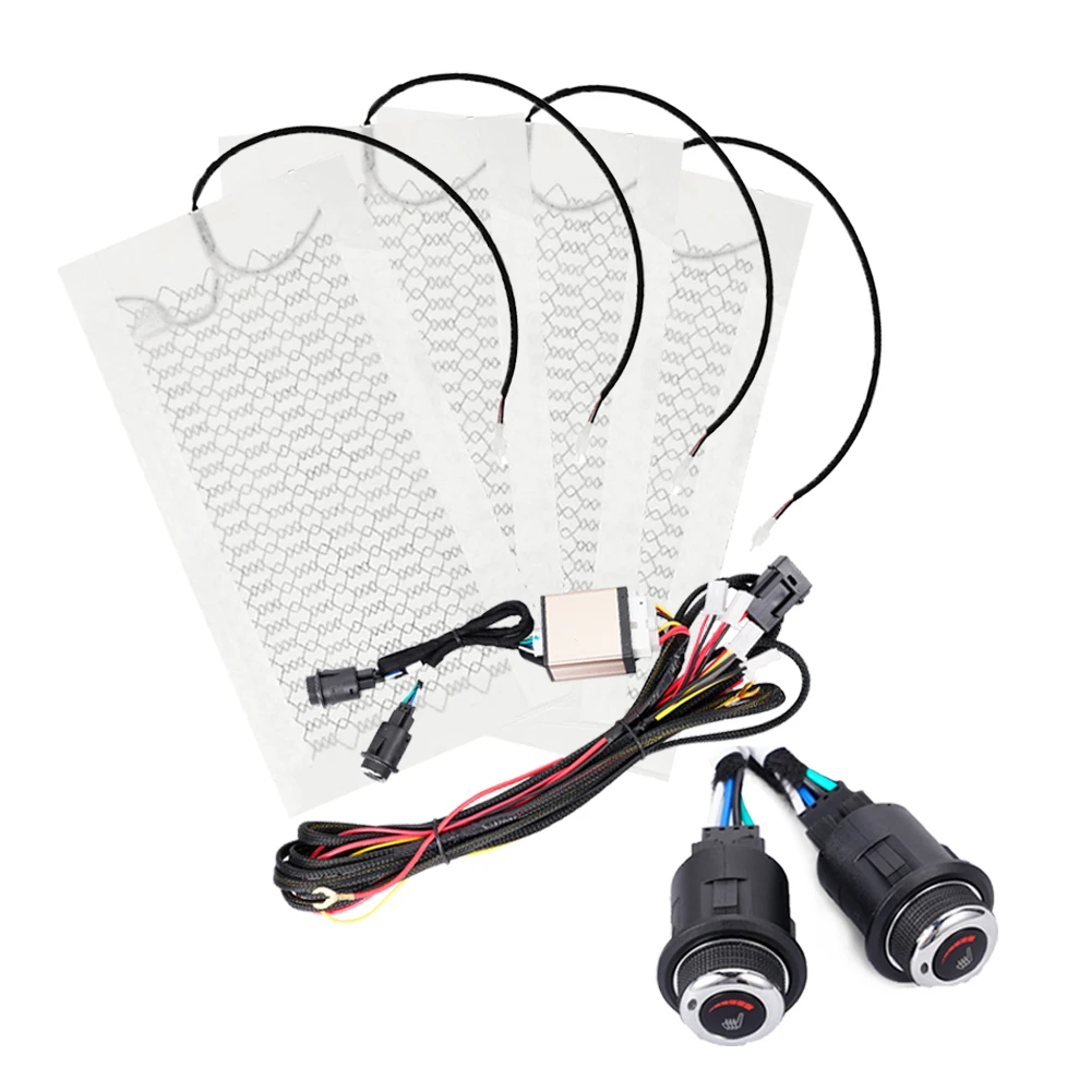 Eingebautes Autositz-Heizungsset, universelle 12-V-Heizkissen aus Kohlefaser, 6 Stufen, quadratisches Dual-Control-Schaltersystem, passend für 2 Sitze