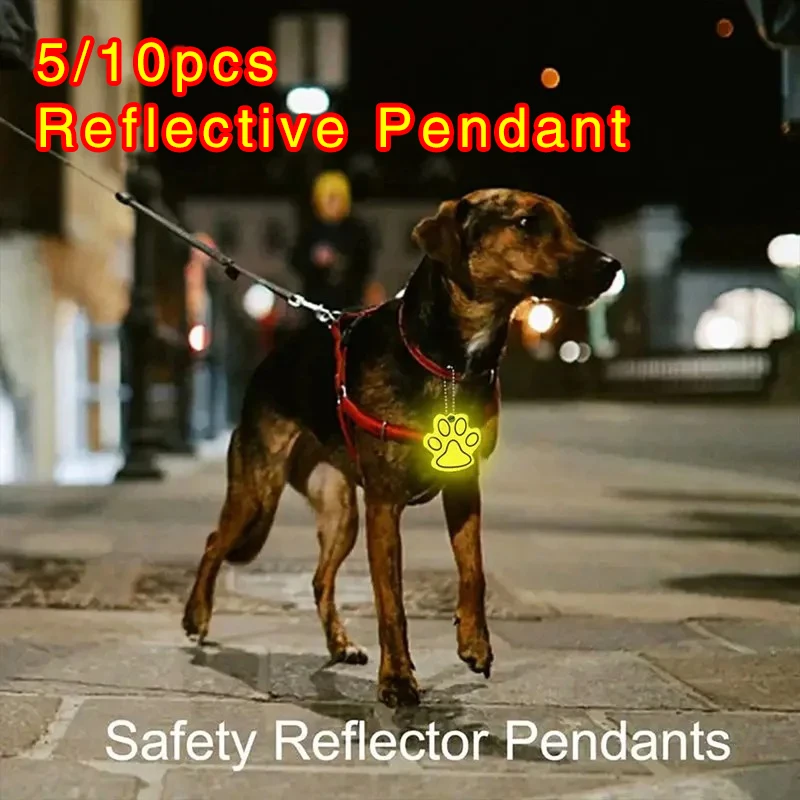 5/10PCS Cute dog paw reflective key chain, night safety pet double-sided reflective backpack accessory pendant