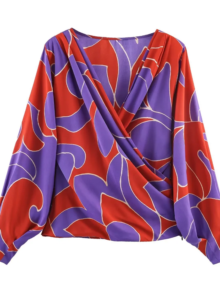 

Fashion Contrasting-color Versatile Top Women Long Sleeves V-neck Color-blocking Waist-cinching Blouse 2026 Daily Lady New Wear
