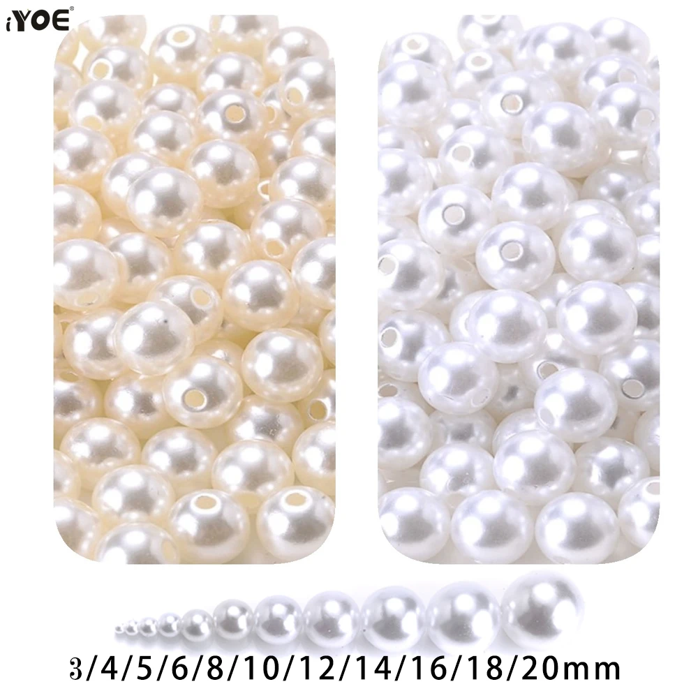 iYOE 3-20mm ABS Acrylic Spacer Beads Loose Imitation Pearl Beads For Making Jewelry Bracelet Necklace DIY Craft Needlework