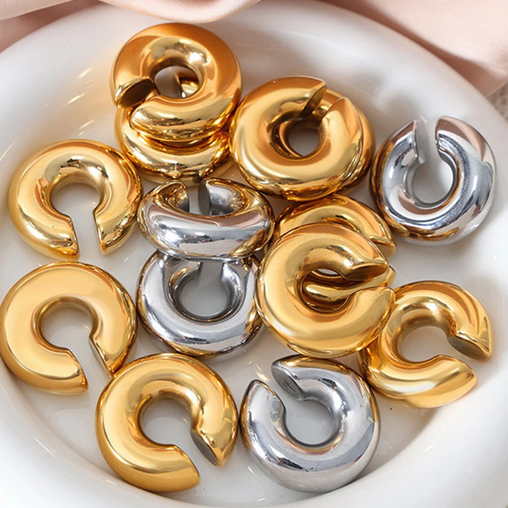 Badu Stainless Steel Round Chunky Ear Clip Earrings for Women Waterproof Thick Gold Color Non Piercing Ear Cuff Fashion Jewelry