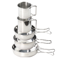 5PCS Cookware 304 Stainless Steel Camping  Set Portable Outdoor Picnic Tableware Mug Bowl Pot Pan Cup with Foldable Handle