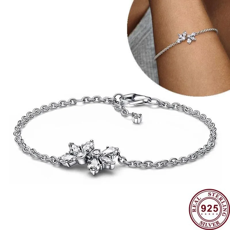 New Hot 925 Silver Sparkling And Red Tennis Original Women's Love Heart Logo Flower Bracelet Wedding DIY Fashion Charm Jewelry