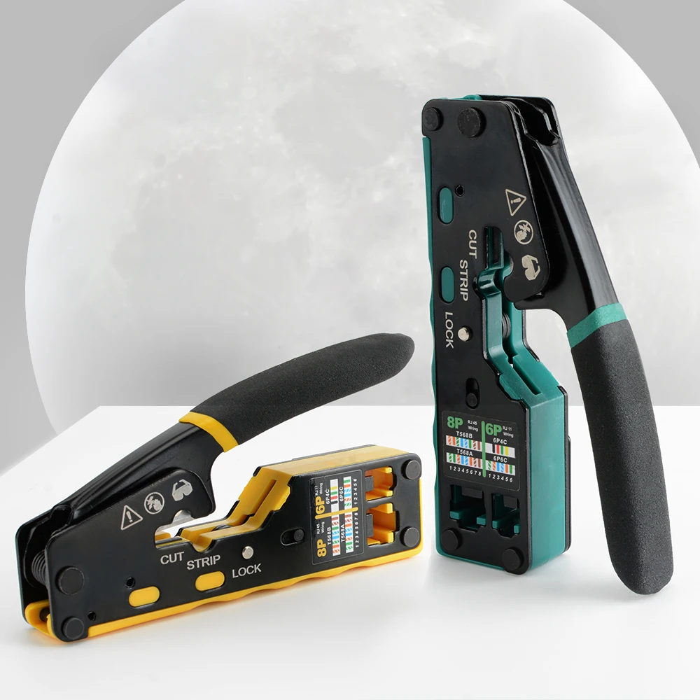 RJ45 Crimping Tool Pass Through Crimper Heavy Duty for Cat6 Cat5e Cat5 RJ11 RJ12 Professional All-in-one Ethernet Crimp Tool