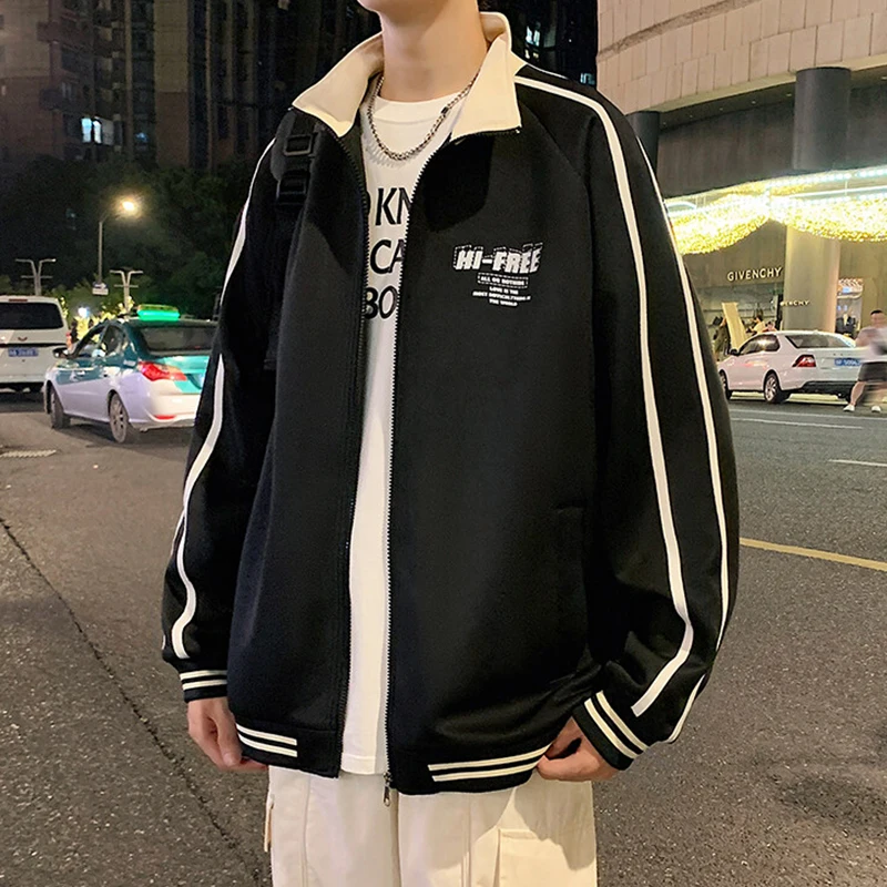 

Spring Autumn Flip Collar Jaet for Boys 2025 New Sle Casual Loose Fit Polyester Fiber Zipper Closure No Brand American Tr...