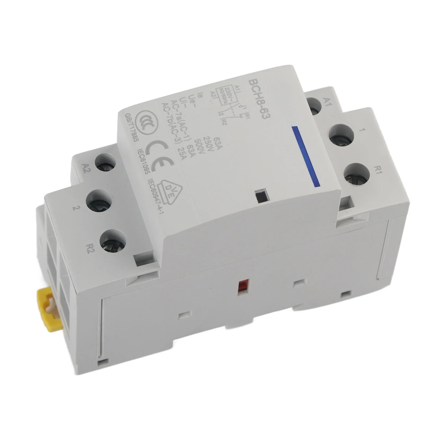 DIN Rail 63A AC Contactor 2 Pole 1NO 1NC 220V Coil Quiet Switching for Home Automation