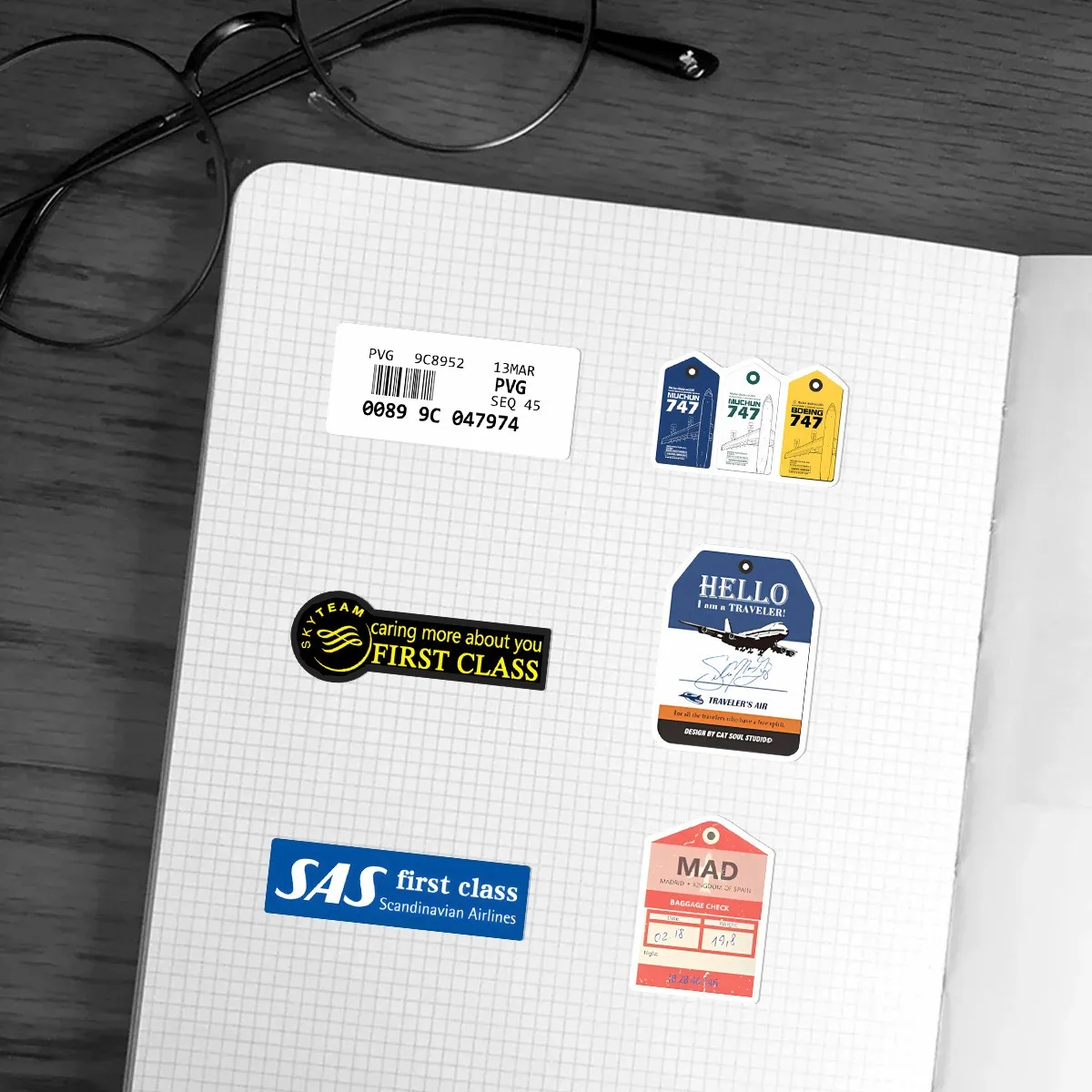 50 Boarding Pass and Plane Ticket Doodle Stickers DIY Luggage and Notebook Decorations