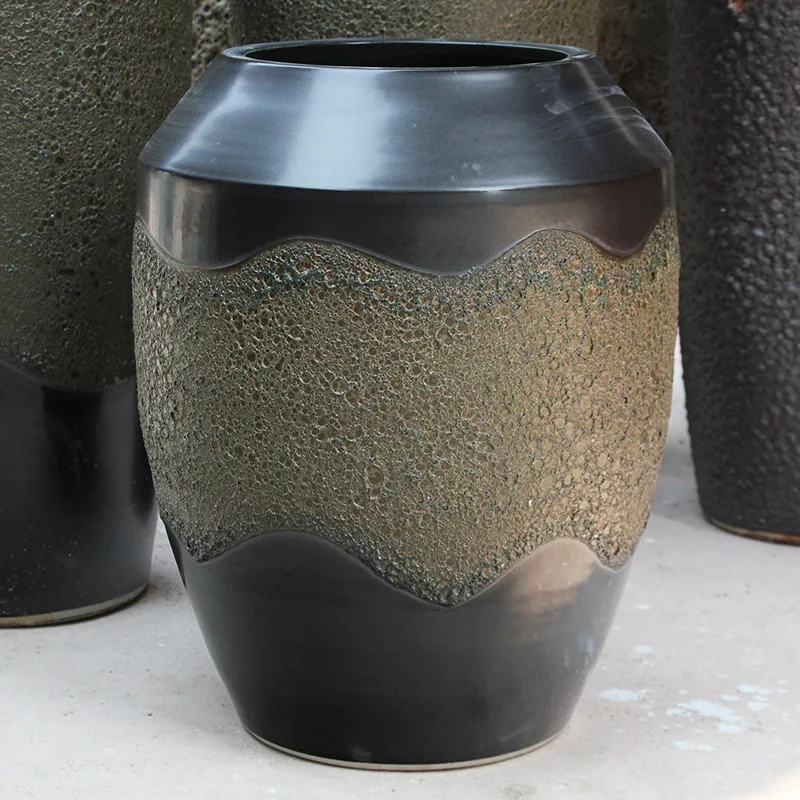 Coarse pottery landscape pottery pot floor-to-ceiling vase ceramic vat old pottery pot hotel model room engineering ornament