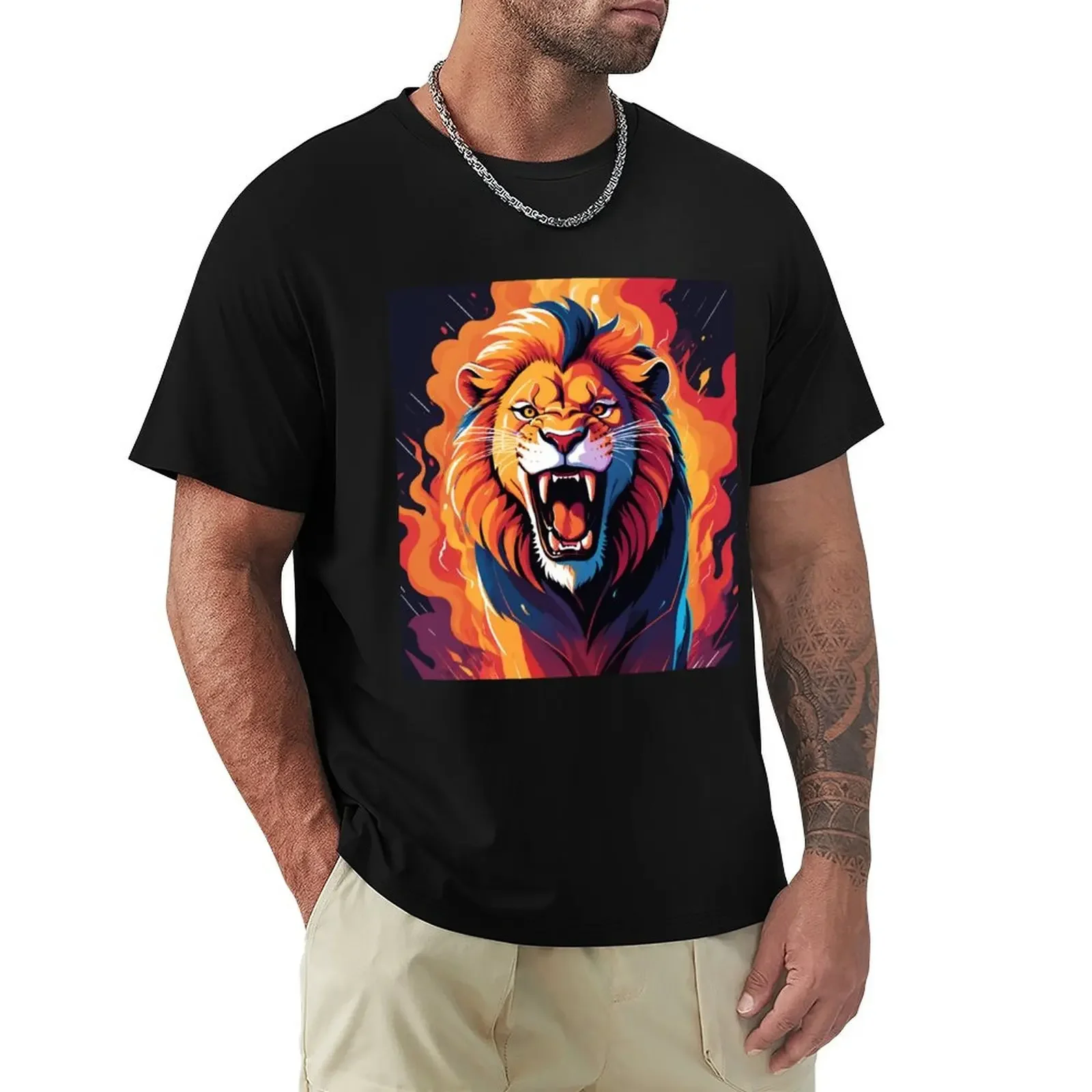 Fierce Lion Roaring T-shirt heavyweights vintage clothes Men's t shirts HuTao Sacred Geometry Genshin Impact T-shirt sweatshirt