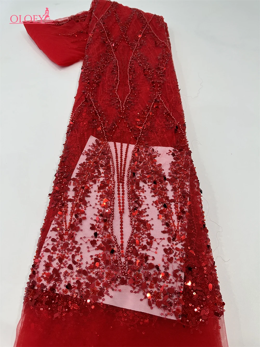 

2024 Latest Hot Sale Fashion Africa Lace Fabric High Quality Handmade Embroidery Lace With Beads Sequins Party For Wedding Dress