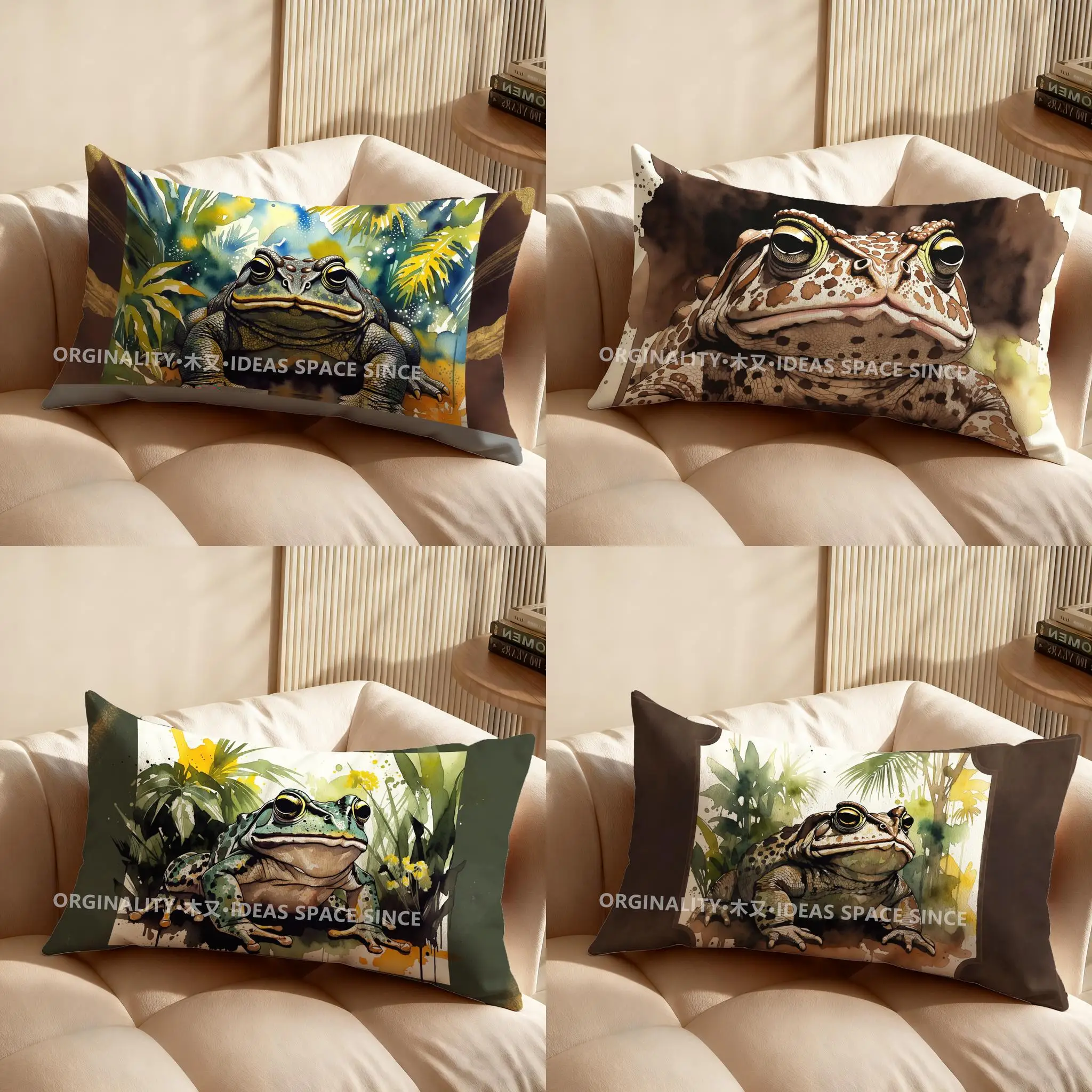 

Подушка с 2D изображением лягушки в тропической джунглях, подходит для дивана, спальни, автомобиля, чехол для подушки, прямоугольная подушка для спины