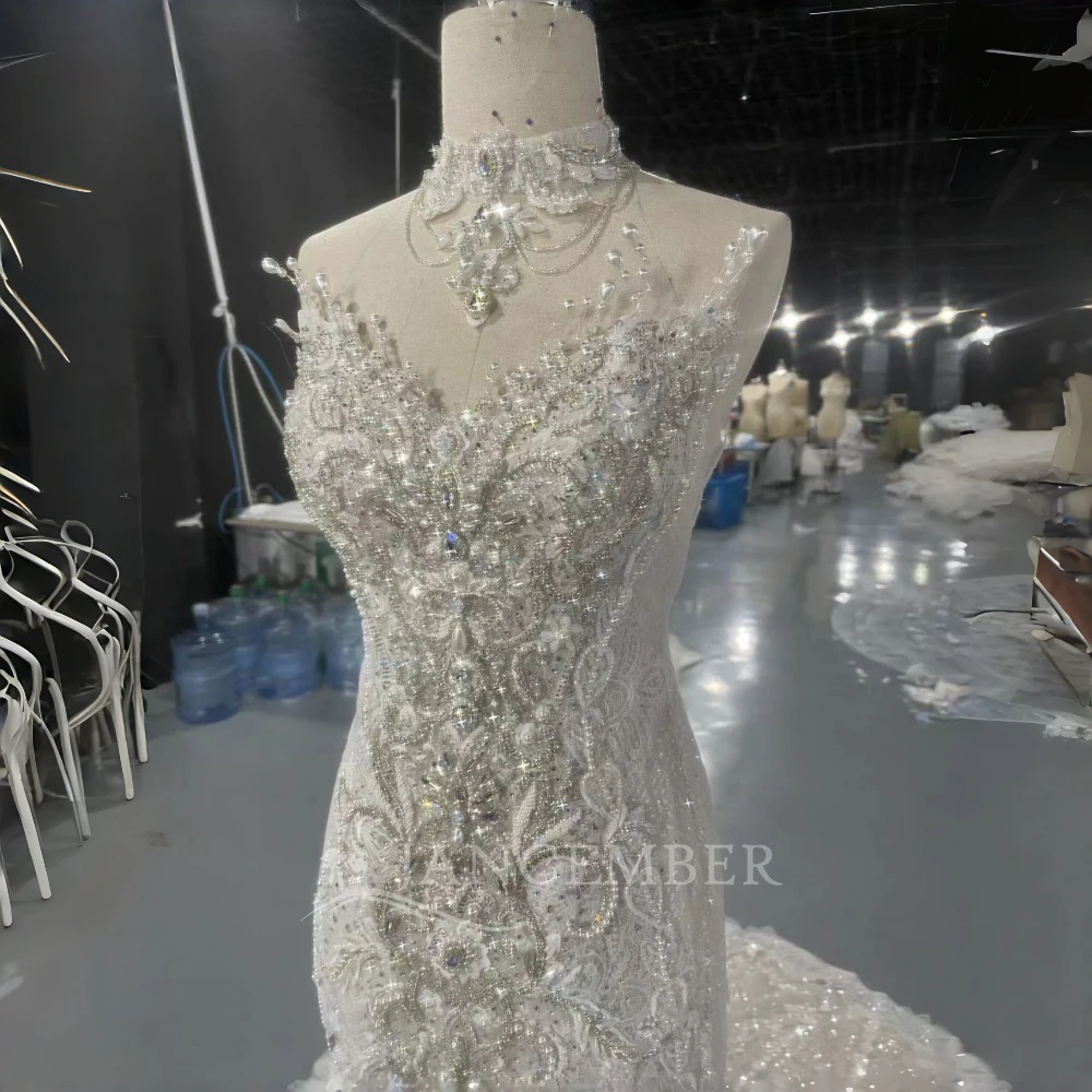 Vestido de novia de sirena de lujo personalizado exquisito sin tirantes con lentejuelas y cuentas sin mangas vestido de novia vestidos de novia robe de mariée