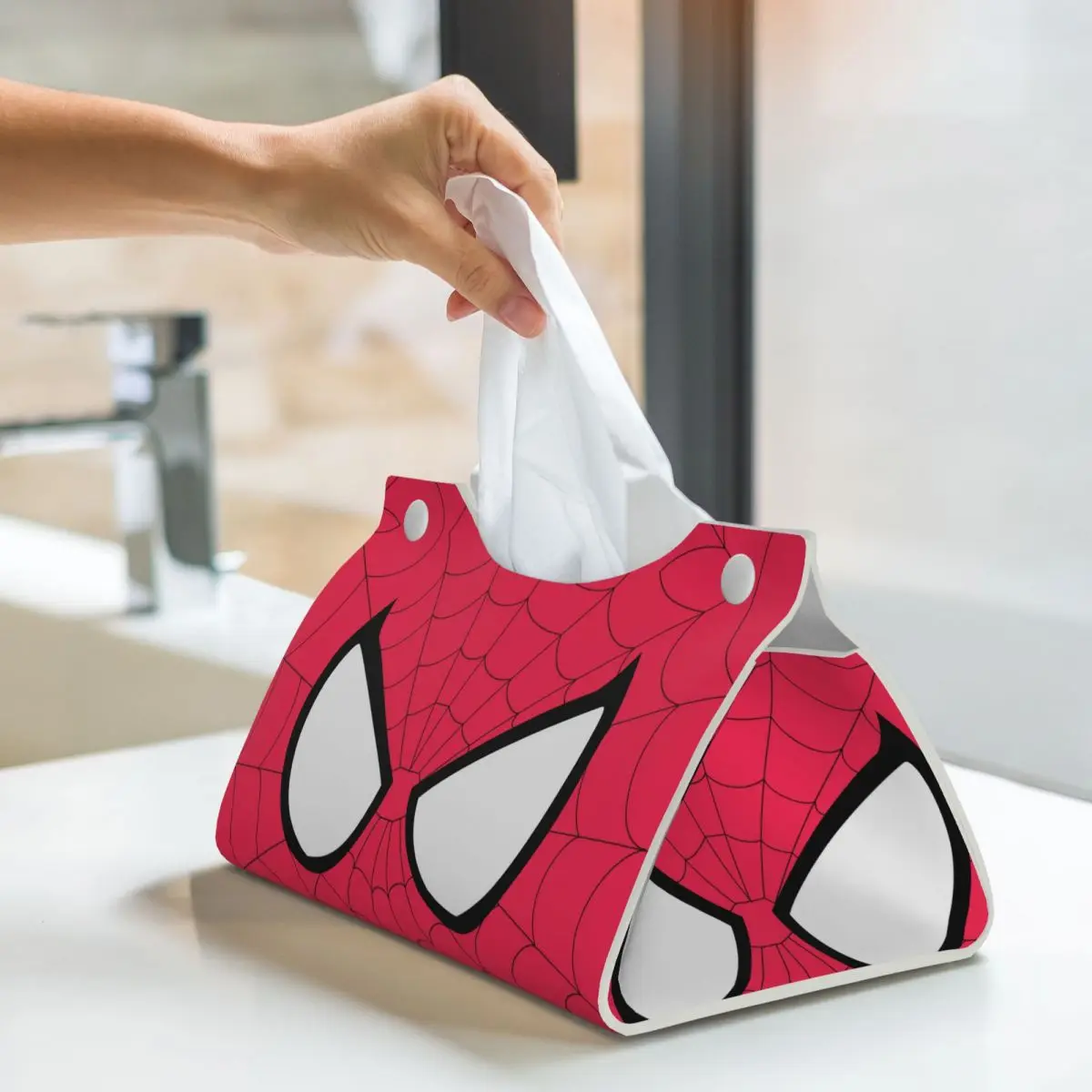 Custom Spider Web Eye Tissue Box Cover Rectangular PU Leather Spider Man Facial Tissue Box Holder for Bathroom Car