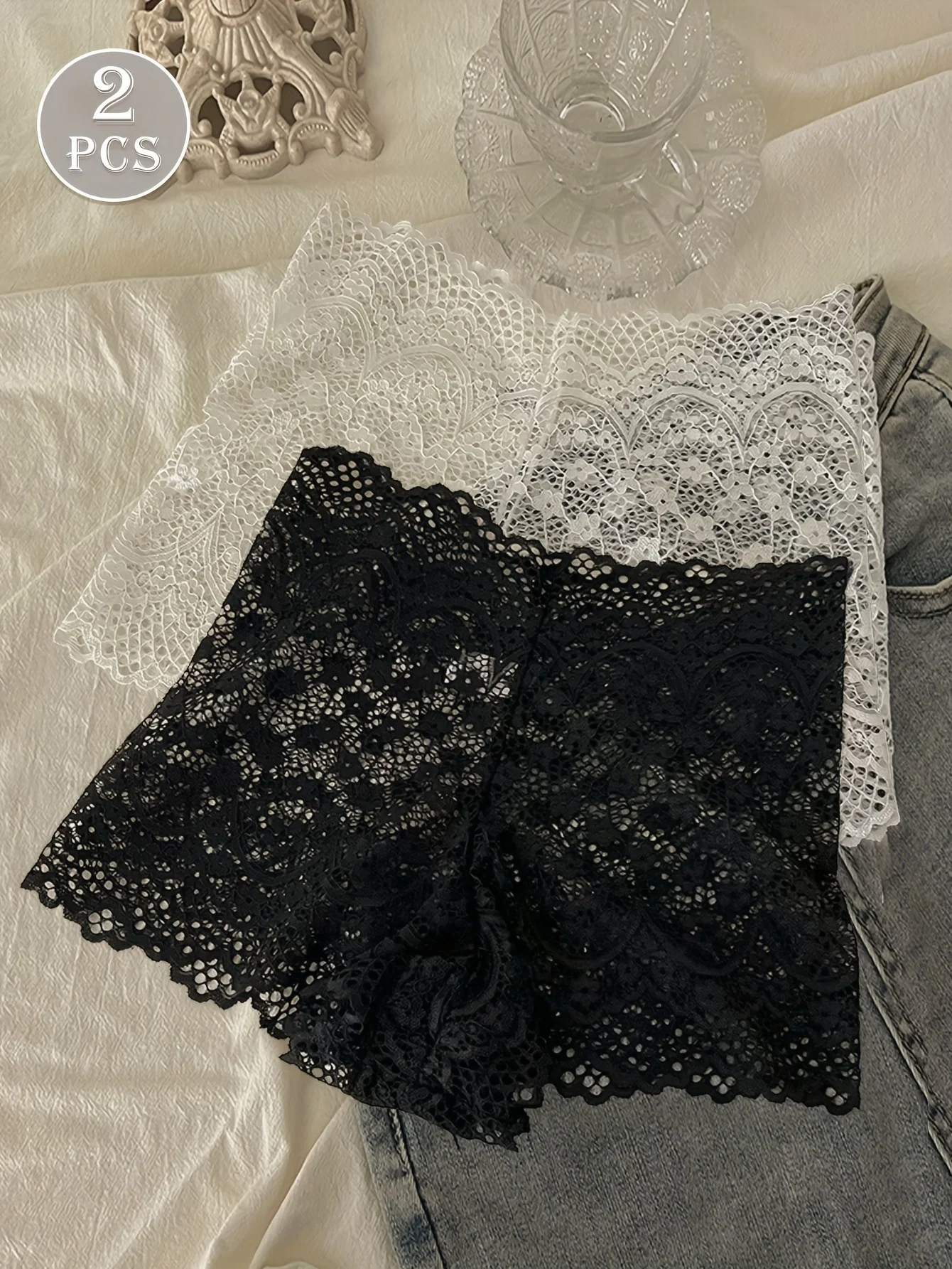 2 pezzi sexy pizzo ritaglio jacquard donne boxer festa di nozze vacanza leggings a vita alta pantaloni di sicurezza mutandine da donna.