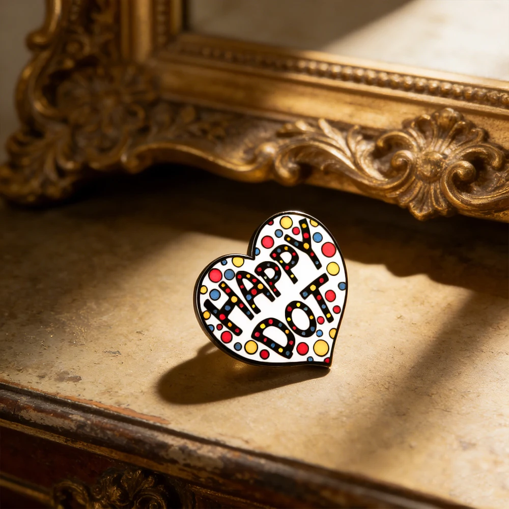 Happy Dot Herz Emaille-Pin Bunte Polka-Brosche Niedliche Lustige Anstecknadel aus der Singapur-Online-Umfrage-Gemeinschaft Geschenk für Dot-Day-Liebhaber – Detail 5