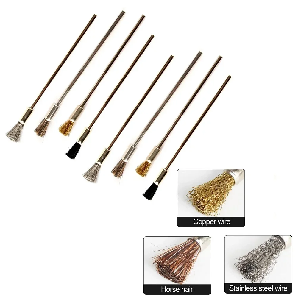 

8pcs 100mm Nylon/horse Hair/wire Brush 3mm Shank Wheel Brush Rotary Tool Polishing Brush For Power Rotary Tool Remove Paint