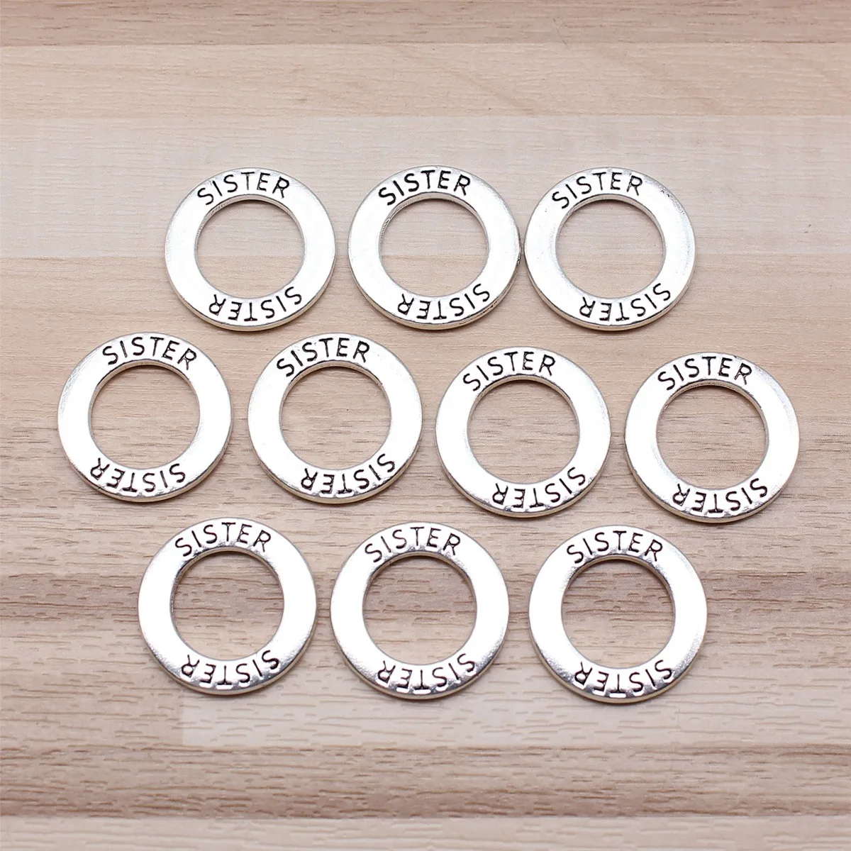 IFOCUS 10pcs/Lot Sister Circle Charms For DIY Jewelry Making Zinc Alloy 19x19mm/0.75x0.75inch