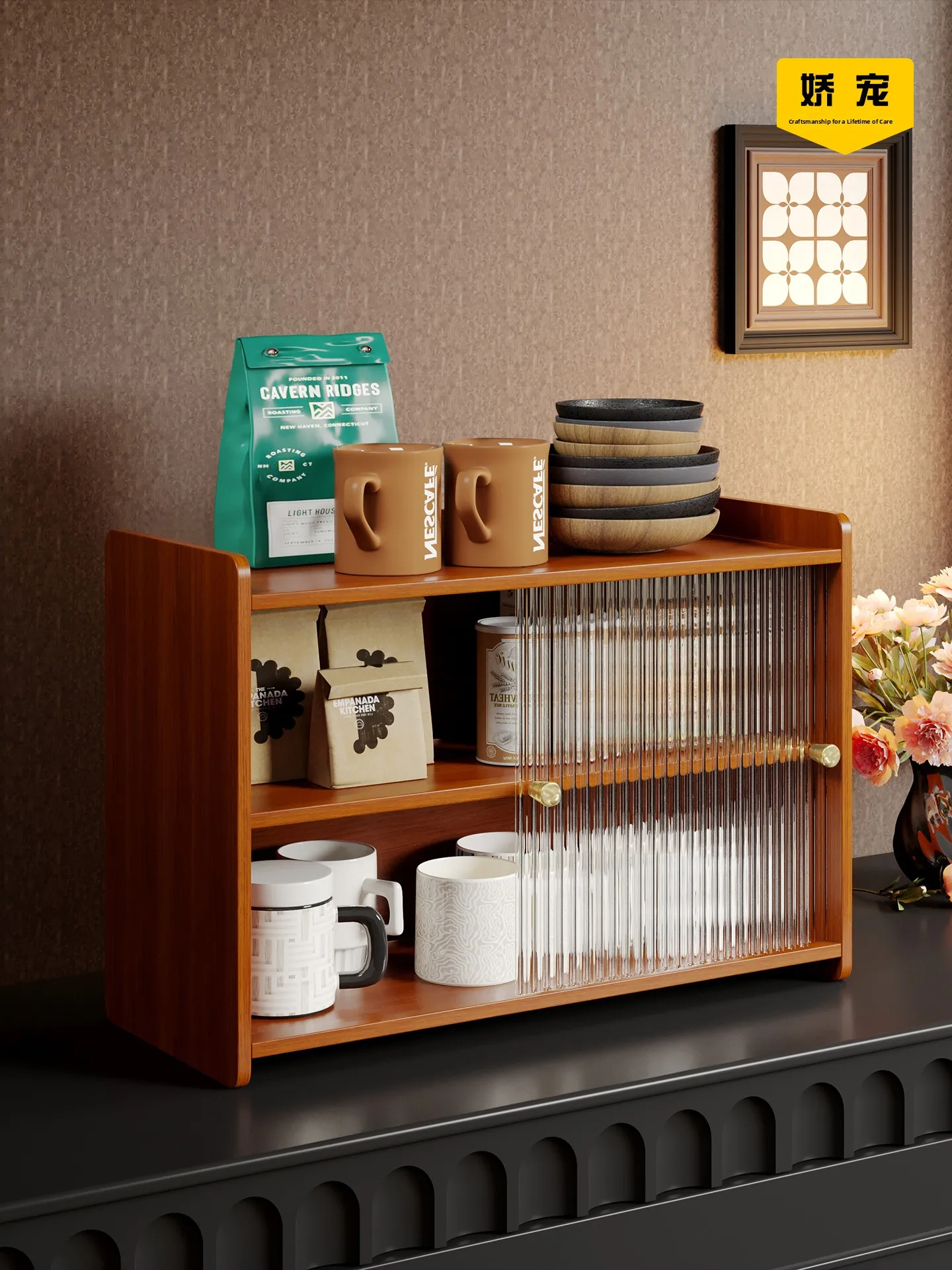 

Bathroom Cup Holder Shelf Tabletop Cup Storage Rack Coffee Tea Cup Display Stand Anti-Damp Medium-Aged Style Bamboo Material