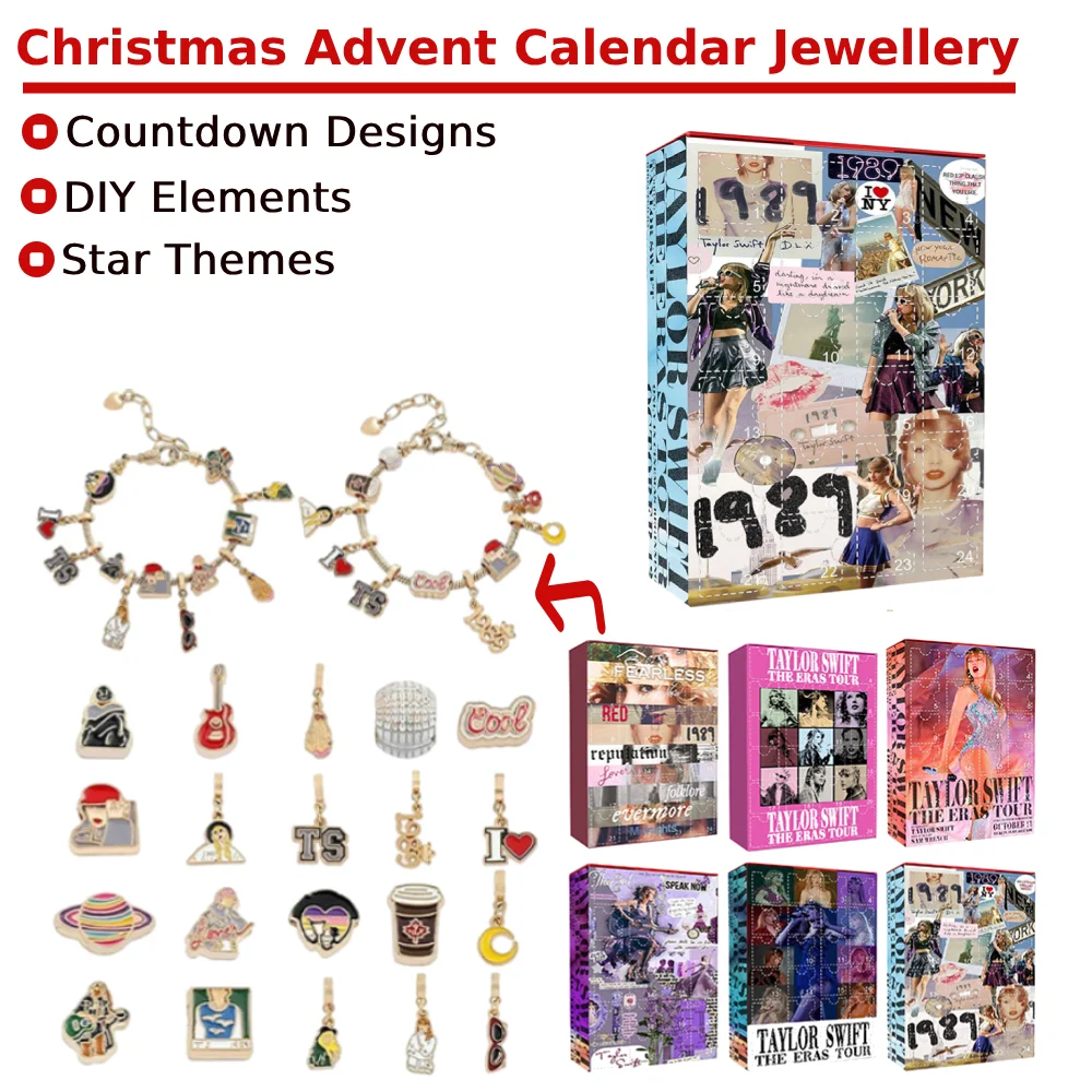 2024 Music Lover Christmas Advent Calendar DIY Jewelry Making Kit W/ 22 Charms 2 Bracelets 24-Day Countdown Bracelet for Girls