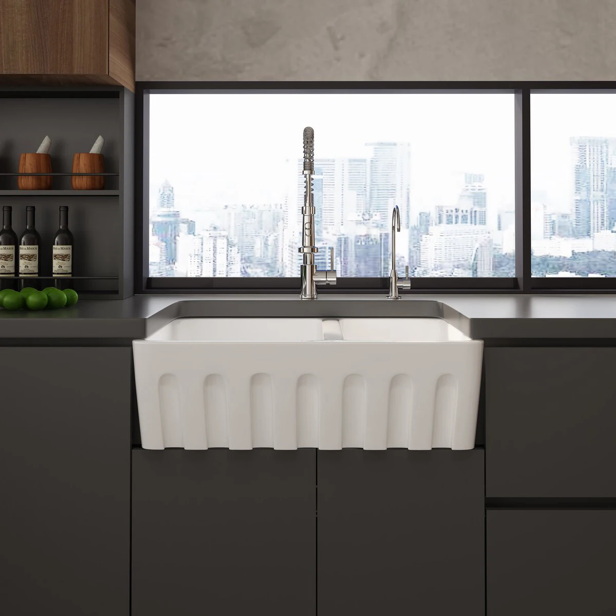 Farmhouse sink 33 inch kitchen sink double bowl 60/40 white ceramic refractory clay kitchen farm sink two pots