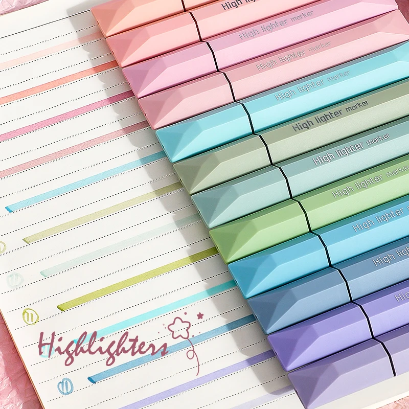 12 colorful highlighters, quick drying, not easy to penetrate or smudge, suitable for drawing markers, student supplies and gift