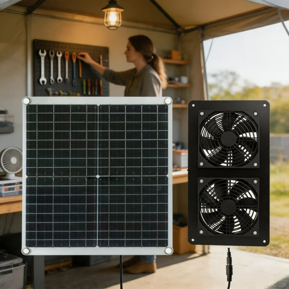 NEW 30W Solar Panel Durable Dual Exhaust Fan IP65 Waterproof Outdoor Ventilation Cooling Fan for Chicken Coop Greenhouse RV