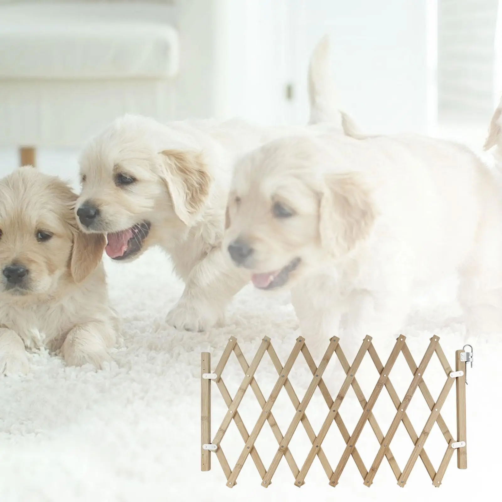 Wooden Pet Isolation Gate Protection Sliding Fence Expandable Puppy Folding Fence for Doorway, Stairs, Outdoor, Indoor, Hall