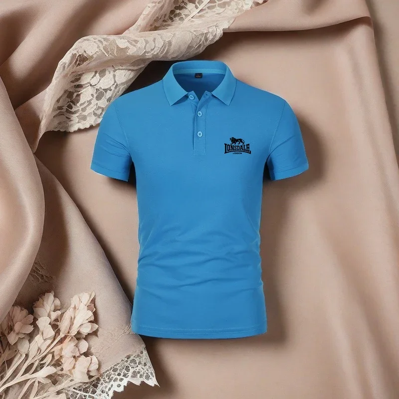 

Summer New Men Casual Sports Solid Color Polo Shirt Trendy Brand Printed T-shirt Top Simple Fashion Collar Business Work Clothes