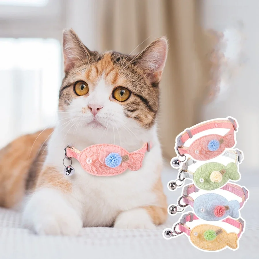 1PC Pet Collar with Bell Cat Collar Cute High Beauty Small Fish Pet Necklace