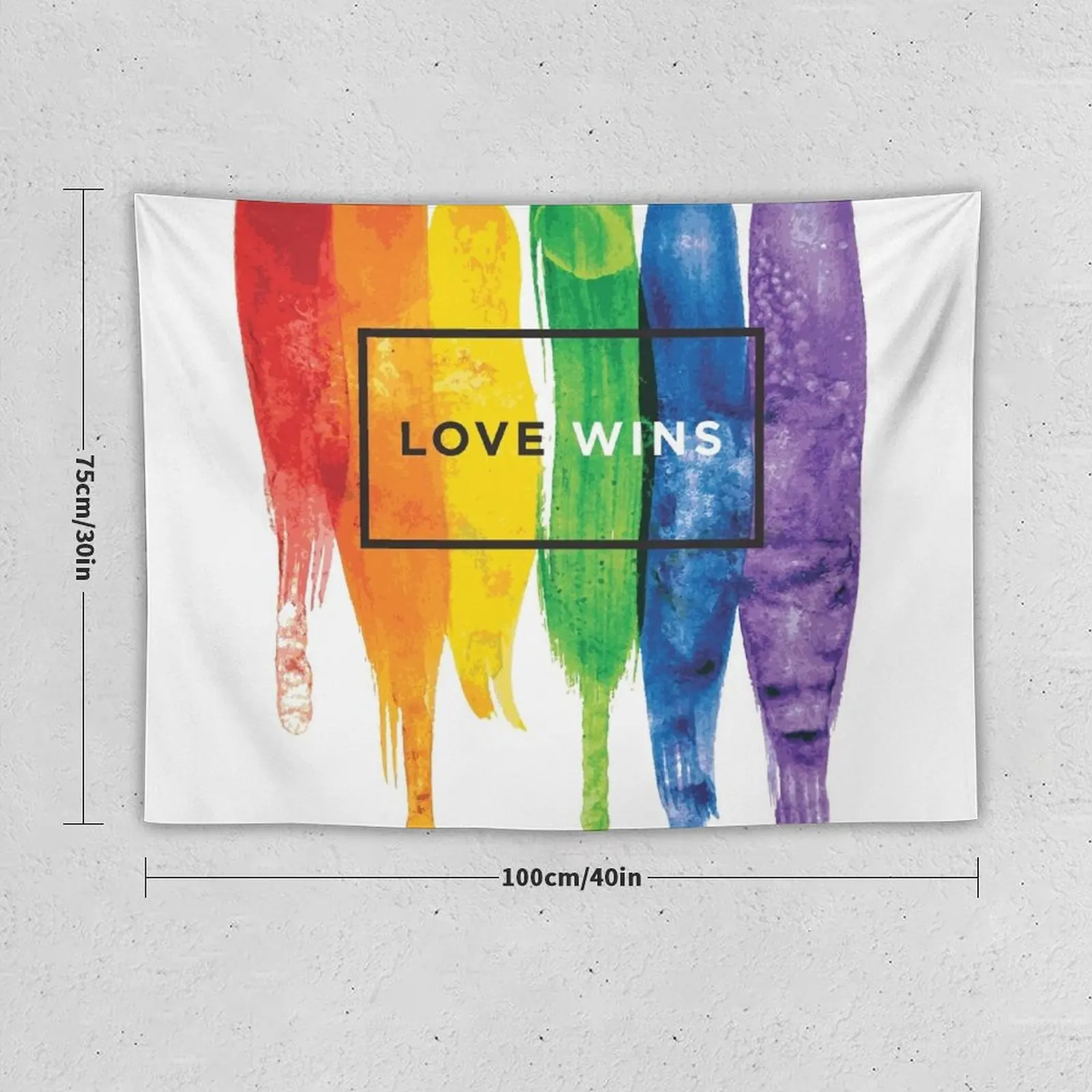 Watercolor LGBT Love Wins Rainbow Paint Typographic Tapestry Room Aesthetic Bedroom Decorations Cute Room Things Tapestry