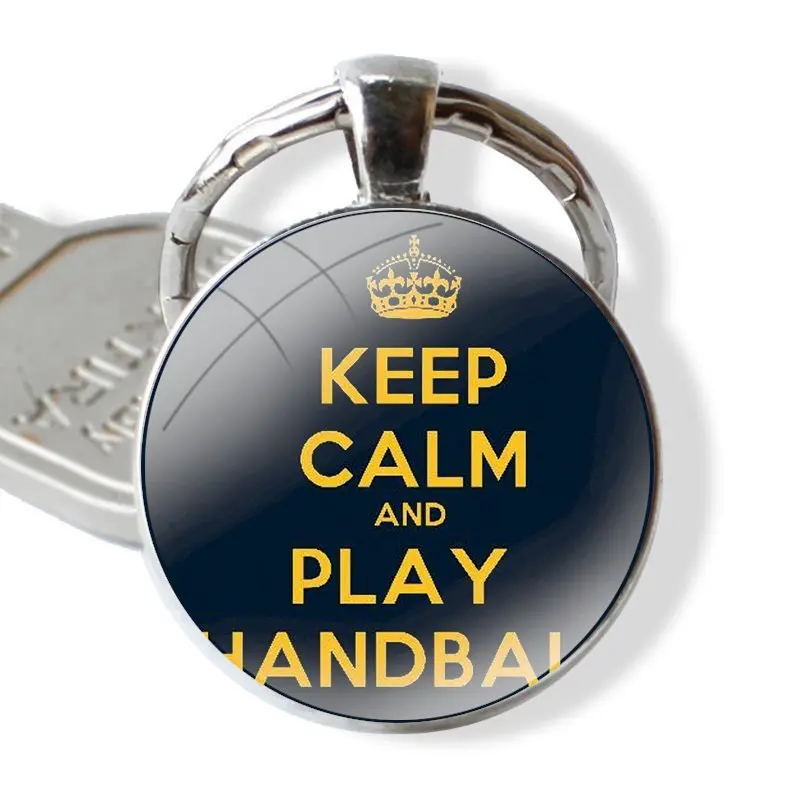 Keychain Handmade Glass Cabochon Key Ring Holder Pendant Key Chains keep calm love Handball Luxury