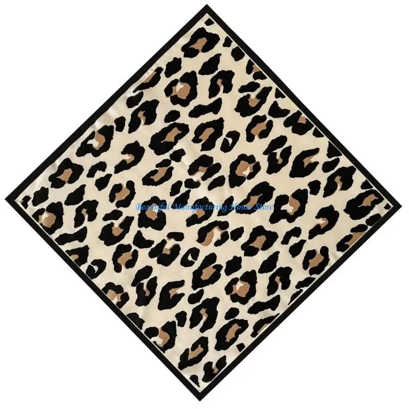E56A Leopard Print Neck Scarf Women Imitation Silk Neckerchief Fashionable Decoration