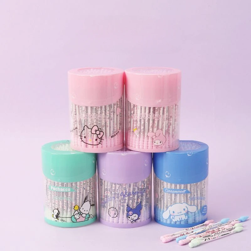 Sanrio Swabs Hello Kitty Kuromi Multifunctional Spiral Double Head Cleaning Disposable Swabs Cute Make-Up Ears Cleaning Tools