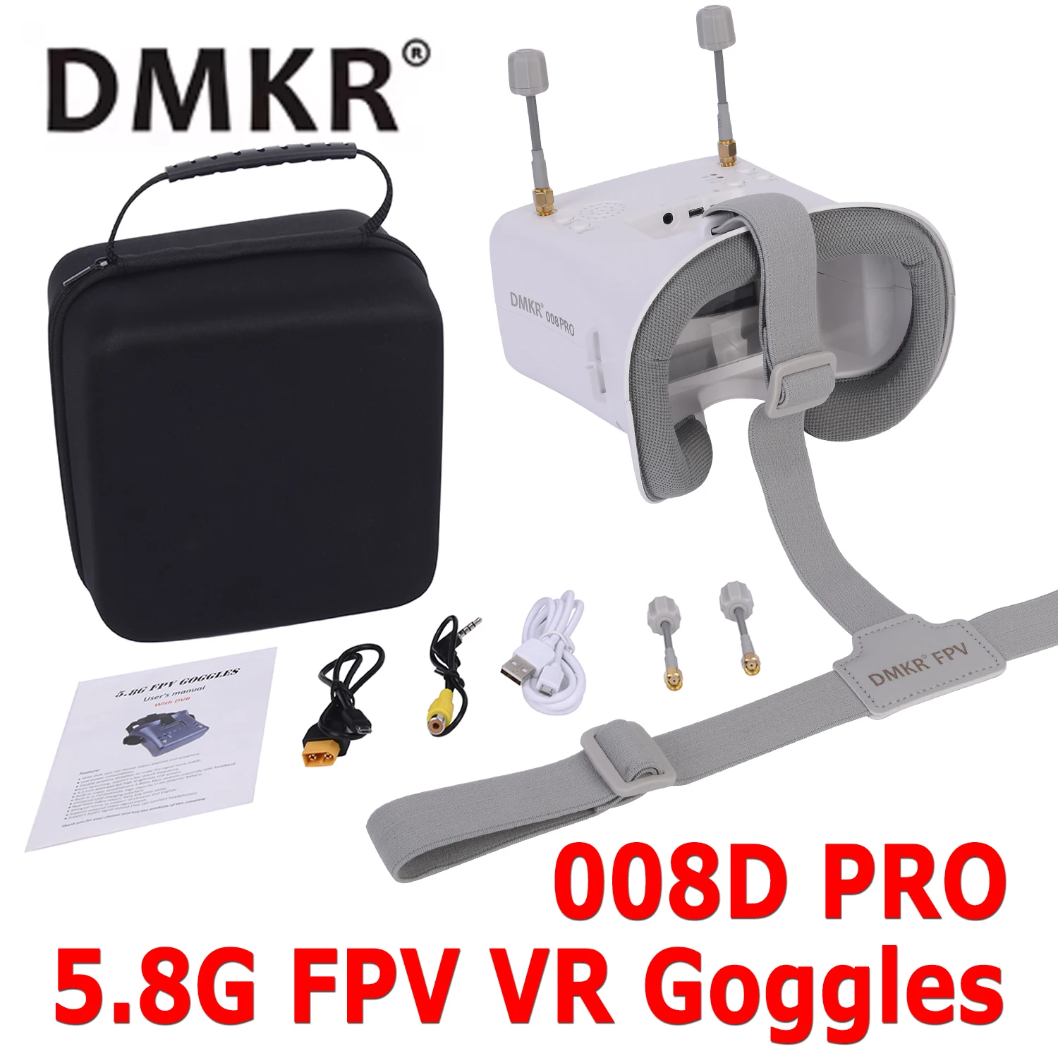 

DMKR 008D PRO White FPV Goggle with DVR 5.8GHz 40ch Receiver 3.7V/2000mAh 4.3inch HD LCD for Racing Drone Model Airplanes Parts