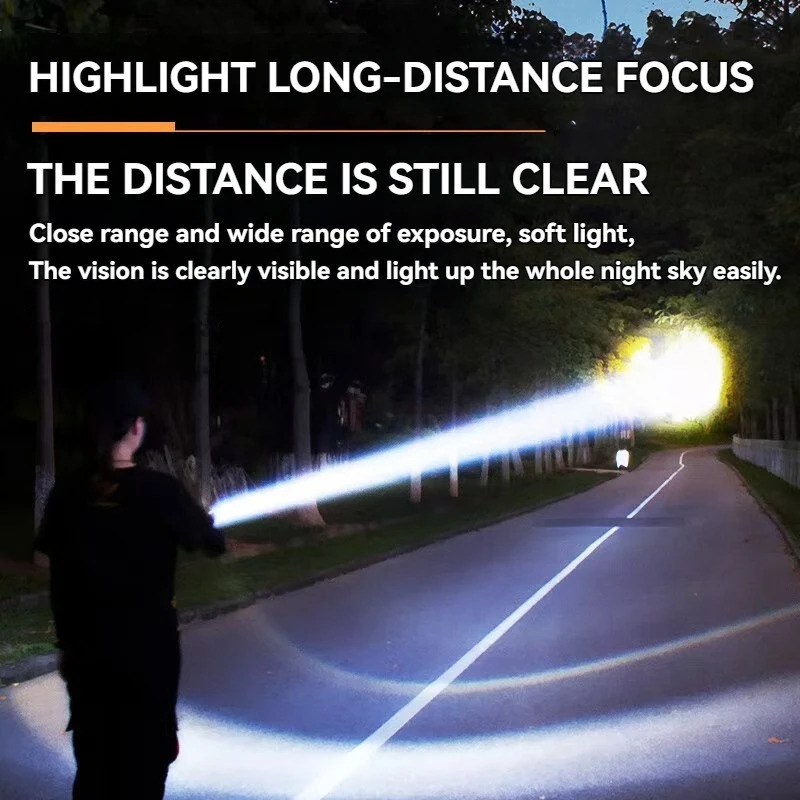 3*18650 بطارية الأضواء طويلة المدى مصباح ليد جيب مع جانب COB المدمج في نوع-C شحن فانوس الشعلة التكتيكية لصيد الأسماك