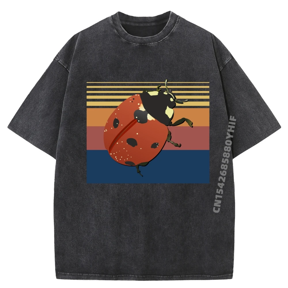 

Ladybug For Cute Bug 70s Black T Shirt Mens Graphic T Shirt Harajuku Vintage Washed Tees Mens Funky Printed Clothes