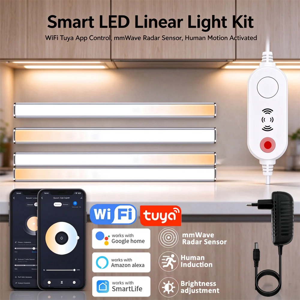 Tuya Wifi Motion Sensor Lamp Night Light 30CM LED Under Cabinet Light Bar Kit CCT 2700K-6500K Dimmable Kitchen Closet Wardrobe