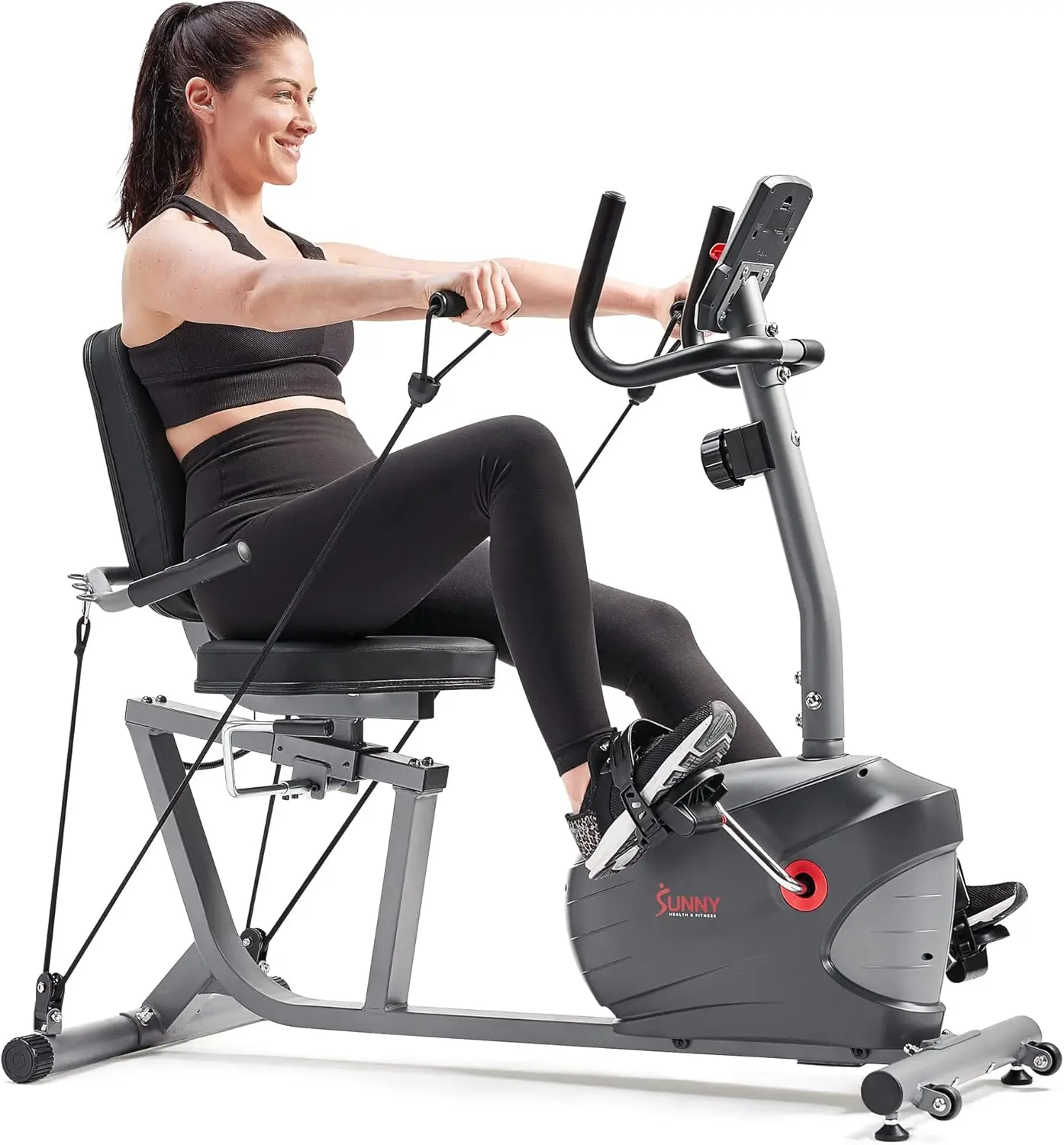 

Sunny Health & Fitness Smart Indoor Recumbent Bike Trainer, Home Full Body Workout & Cardio Cycling Machine for