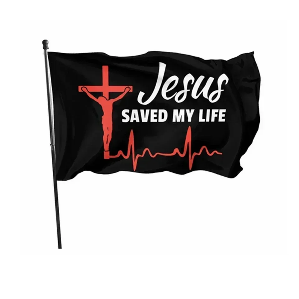 Jesus Saved My Life Flag 90x150cm - Christian Faith Polyester Banner, Outdoor Yard Garage Decor Inspirational Gift Church Home