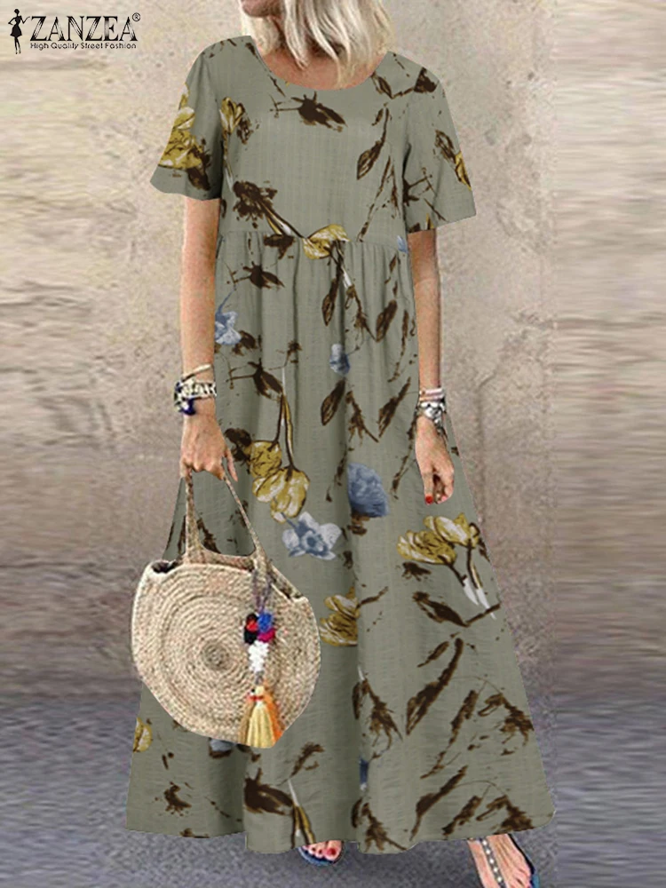 2023 sommer Kleid Frauen Retro Gedruckt Sommerkleid ZANZEA Casual Kurzarm Urlaub Vestidos Kaftan Bohemian Maxi Kleider Oversize