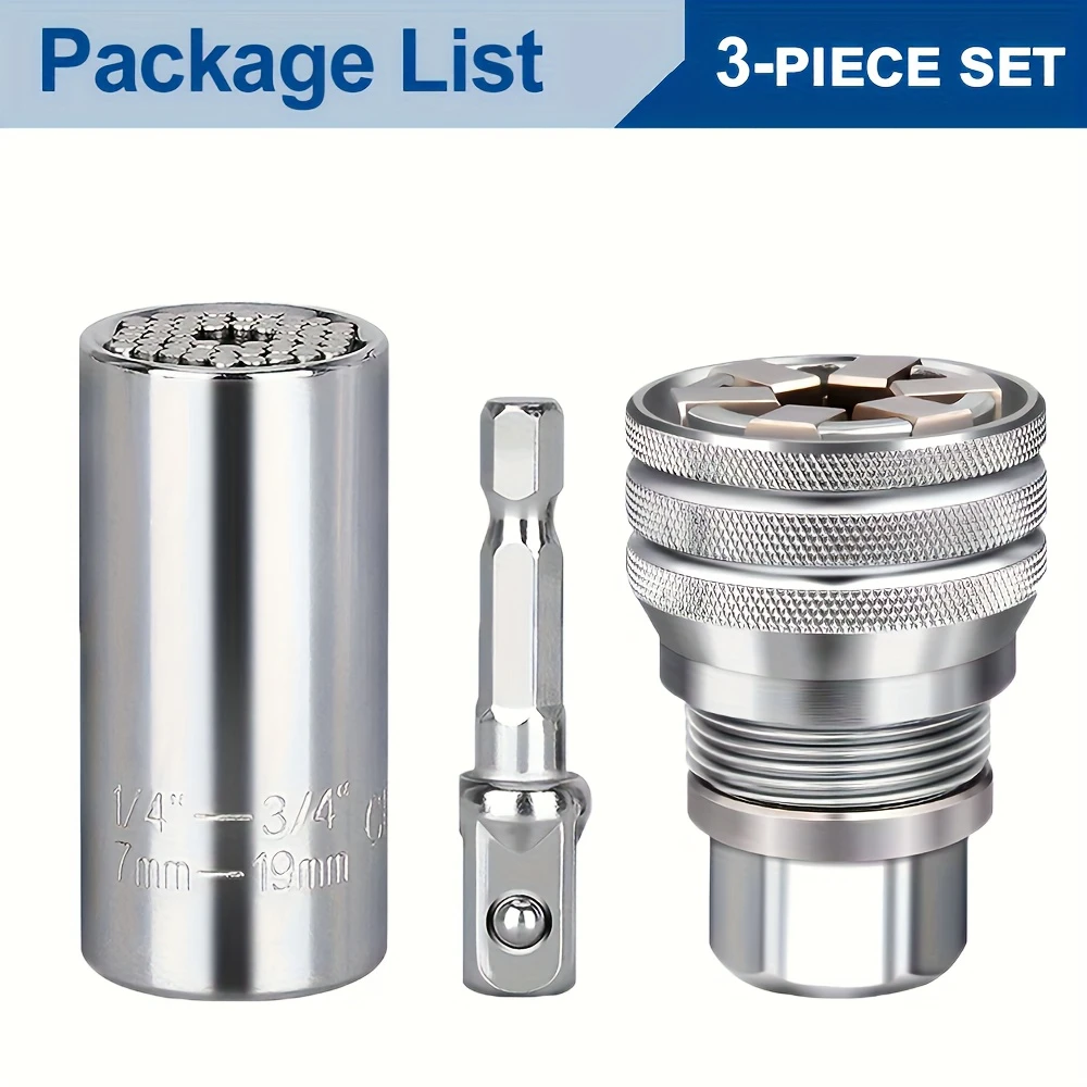 3-teiliges Set, verstellbarer magischer Steckschlüssel, 10–19 mm, 7–10 mm, multifunktionaler universeller Ratschenhülsen-Schraubenschlüssel, Reparaturwerkzeug-Zubehör – Detail 1